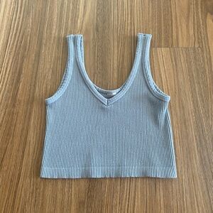 Haze Blue Ribbed Crop Top
